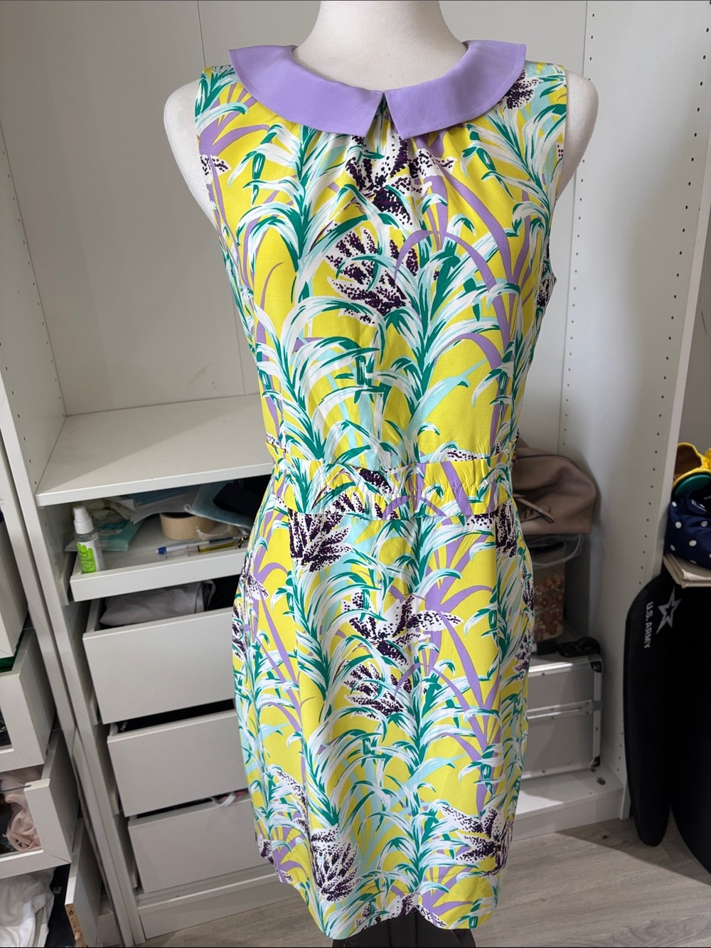 kate spade Yellow Tropical Print Mini Dress with Lavender Collar